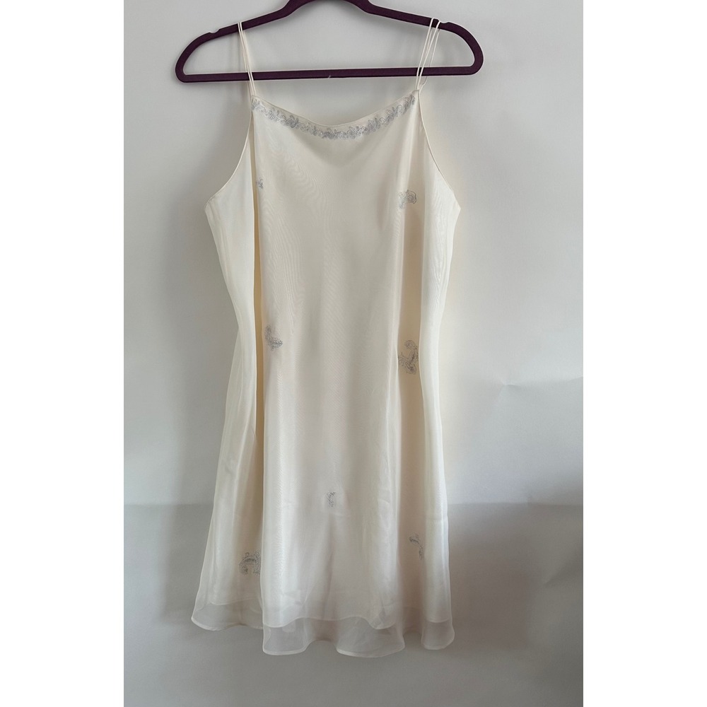 Lord & Taylor Cream Silver Embroidered Chemise SlipDress Large Sleeveless Bridal